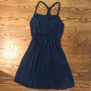 Aqua navy blue sundress with braid details